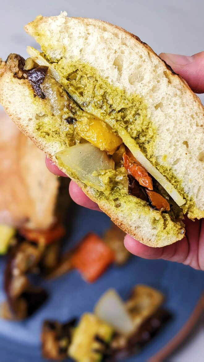 assembled grilled vegetable sandwich